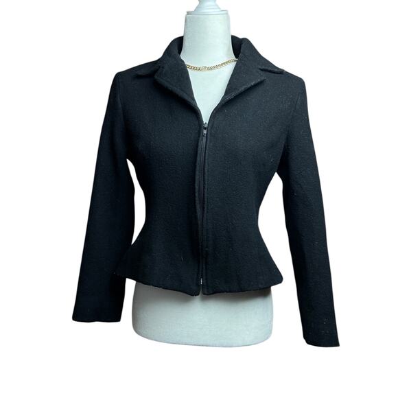 Finity Studio Wool Blend Zip Front Jacket Size 10 – Black Peplum Style - Picture 2 of 7